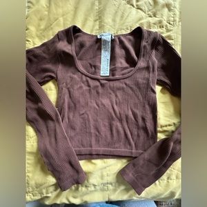 Zara Ribbed Brown Crop Top XS-S